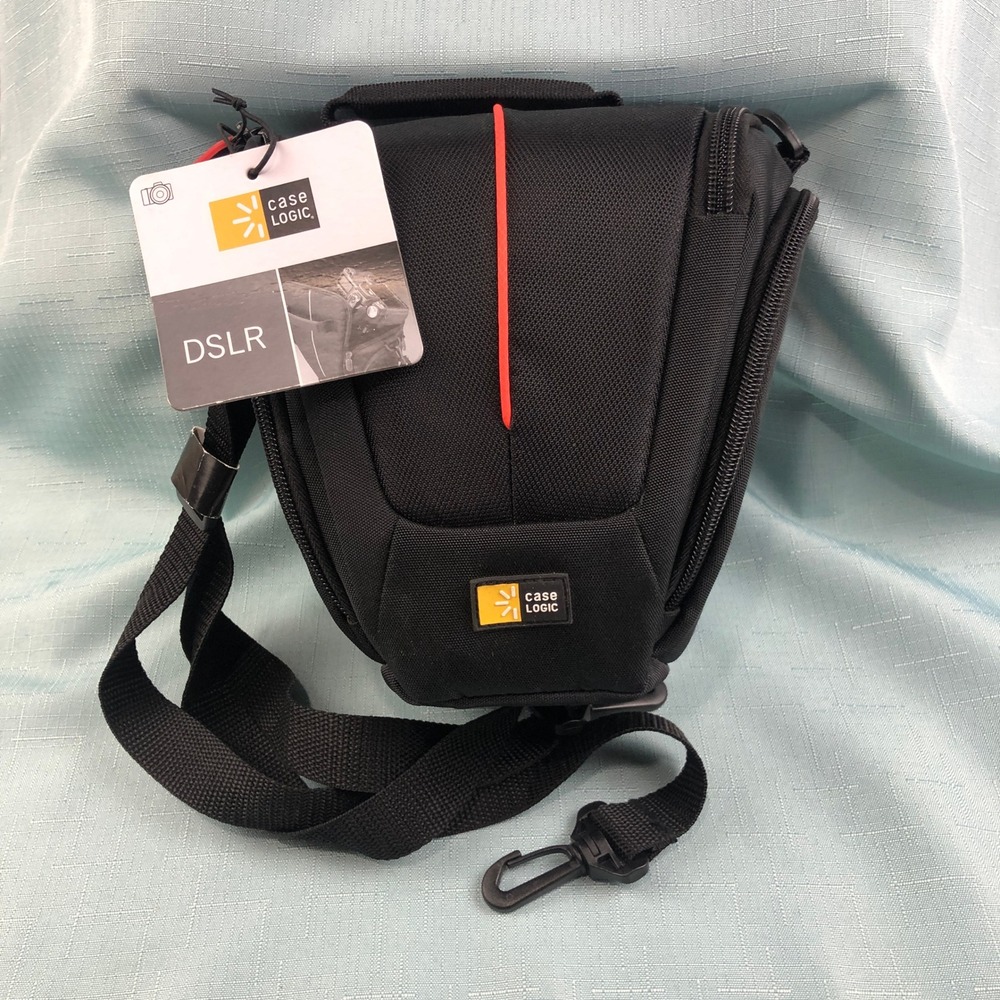 NEW Case Logic DCB-306 DSLR Camera Holster Bag Black Red Trim Shoulder Strap
